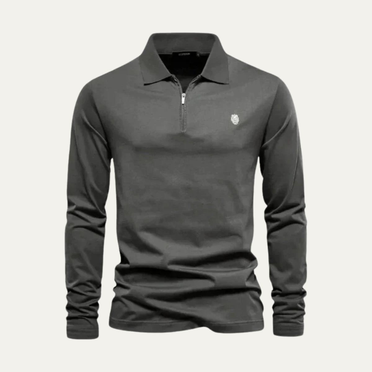 Långärmad bomullspolo för män Cardiff med quarter-zip
