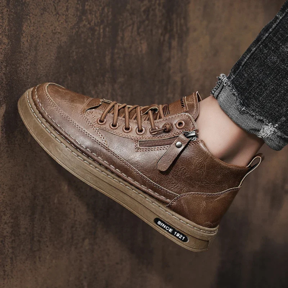 The Cannaregio - Herrens Casual Läder Hög Ankel Skor med Sidodragkedja