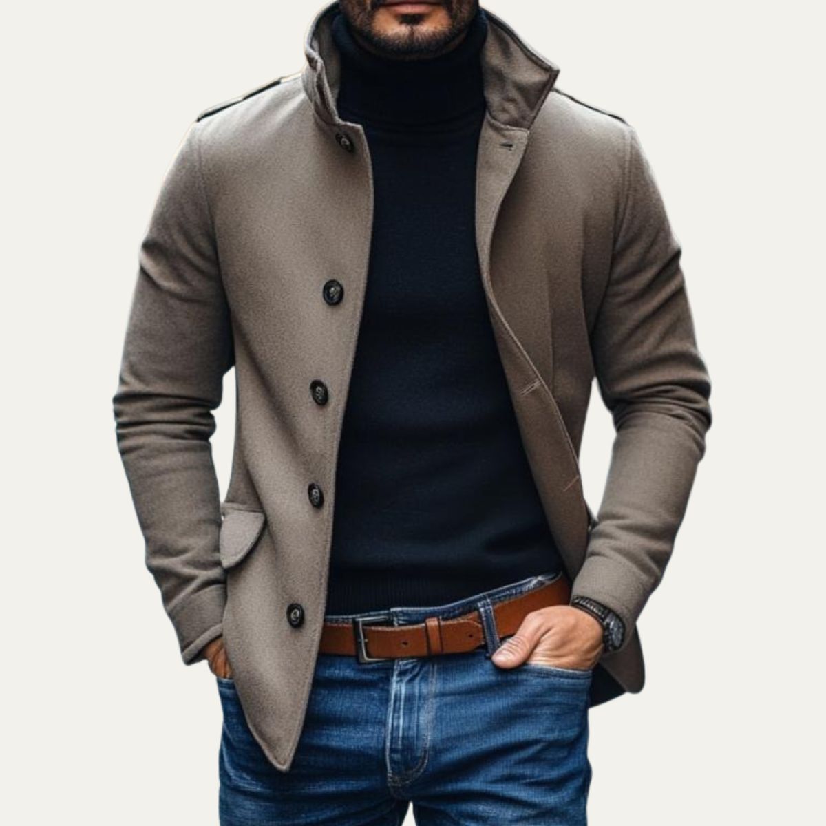 Elegant Rome Ullkappa – Herrstilfullt Skurna Kappa för en Sofistikerad Look