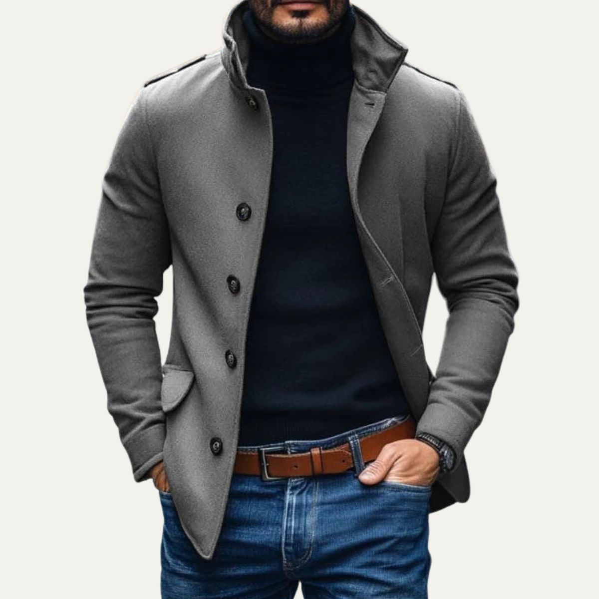 Elegant Rome Ullkappa – Herrstilfullt Skurna Kappa för en Sofistikerad Look
