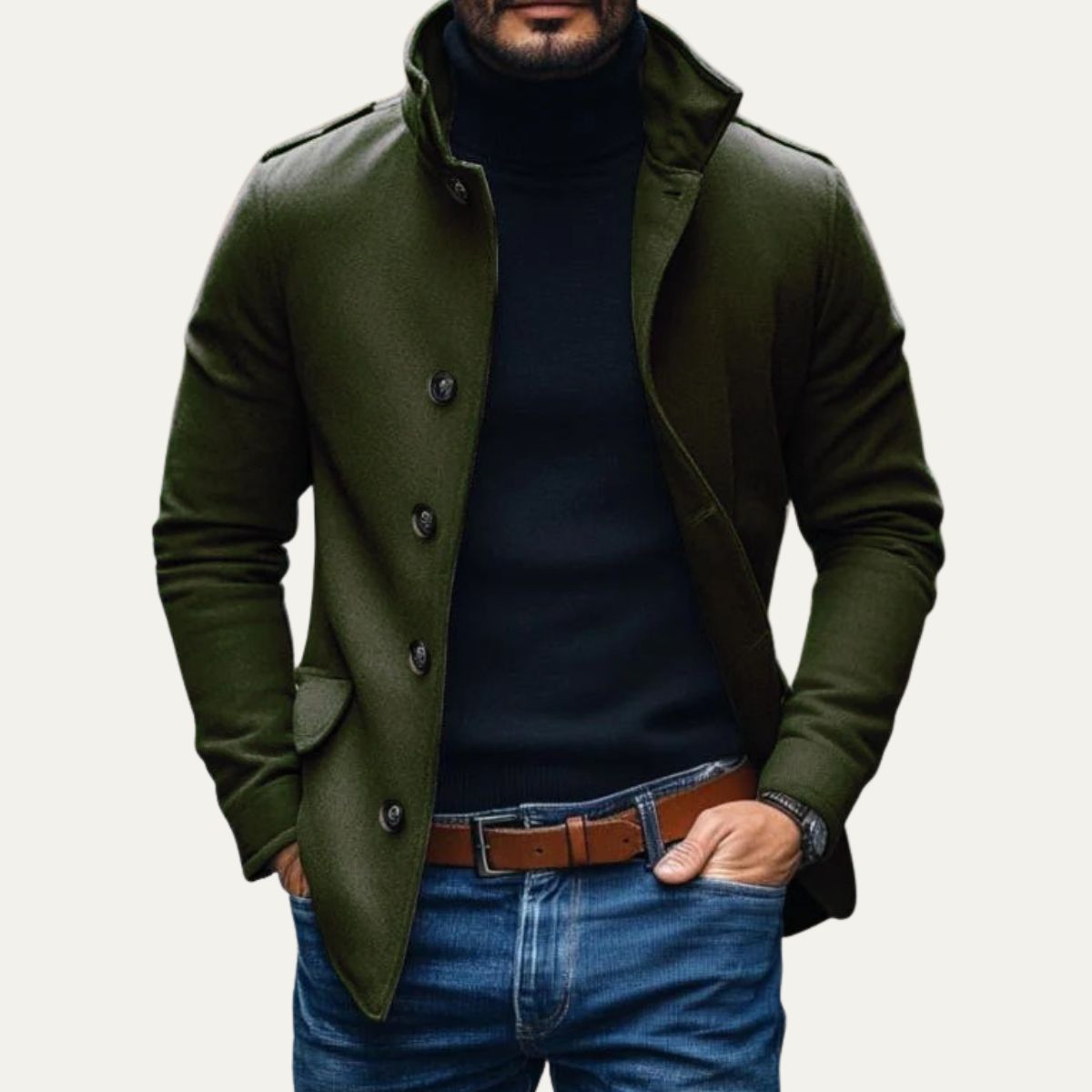 Elegant Rome Ullkappa – Herrstilfullt Skurna Kappa för en Sofistikerad Look