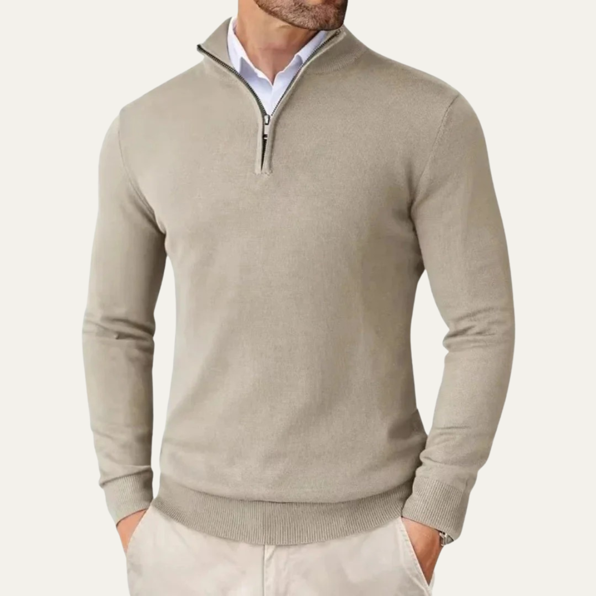 Pull-On herrtröja för män med halv dragkedja i stickad casualstil från Ballymoney