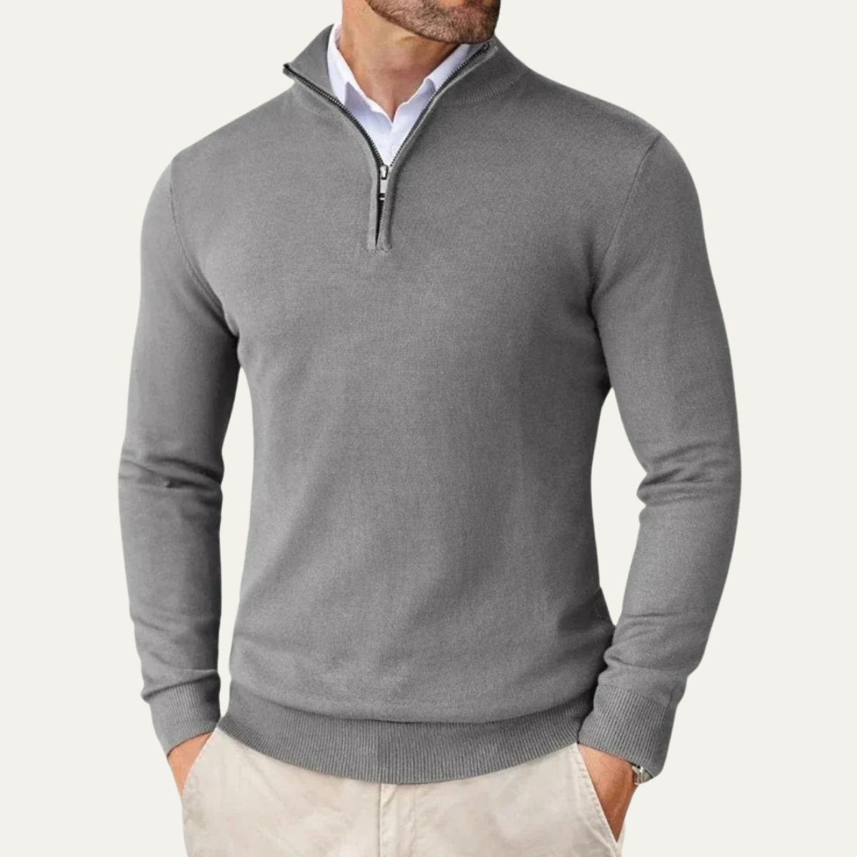 Pull-On herrtröja för män med halv dragkedja i stickad casualstil från Ballymoney