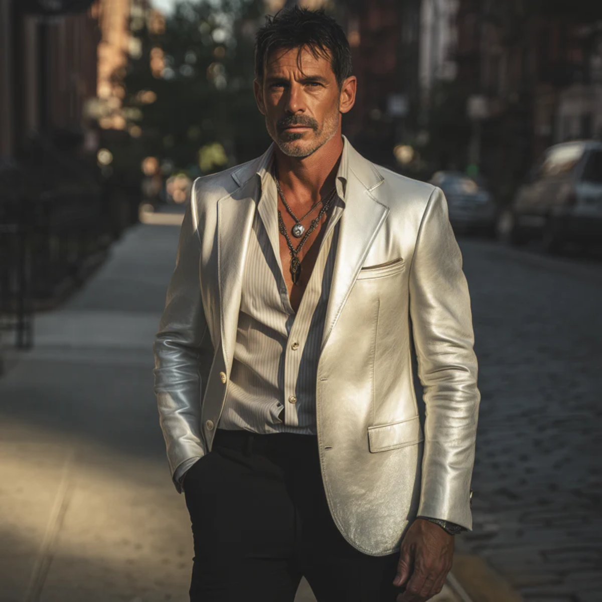 The Monaco - Lyxig silvermetallisk festkavaj för herr