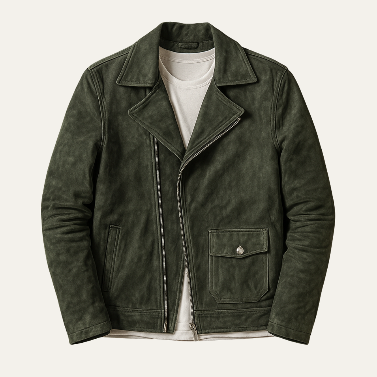 Snygg The Regent Herrs Olivgrön Vintage mockajacka för motorcykel - Perfekt för en robust look
