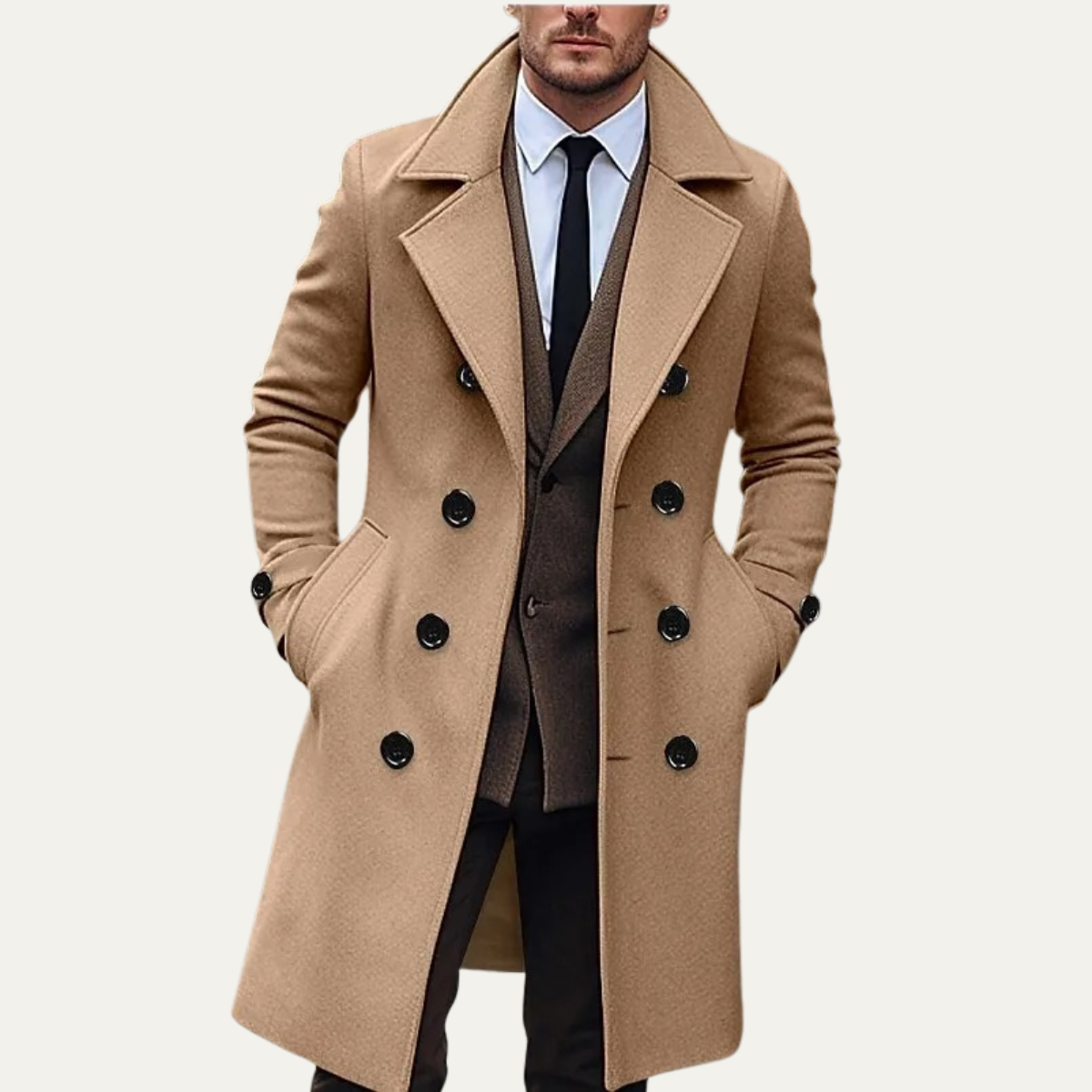 The Otranto - Herr Dubbelknäppt Lång Ull Trench Coat