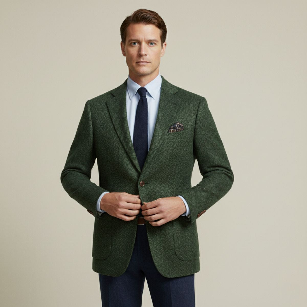 The Gravedona - Herrkontor Herringbone Enkelknäppt Ull Tweed Blazer Jacka