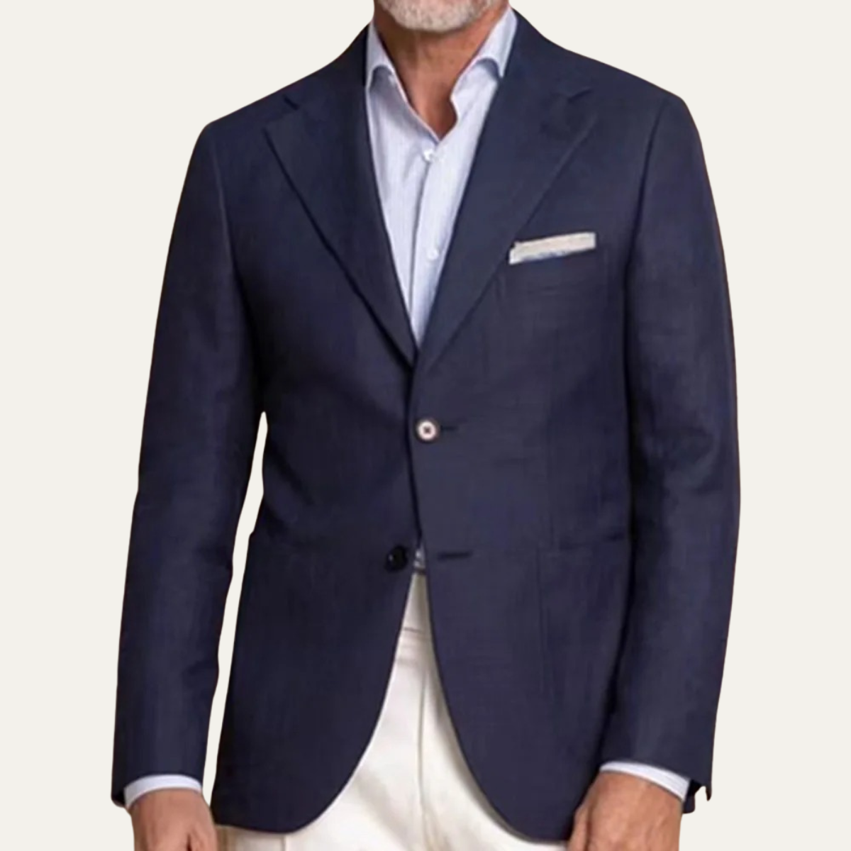 The Harwood - Herrers 2-delade Kostym – Enknäppt Slim Fit Marinblå Blazer med Vita Byxor