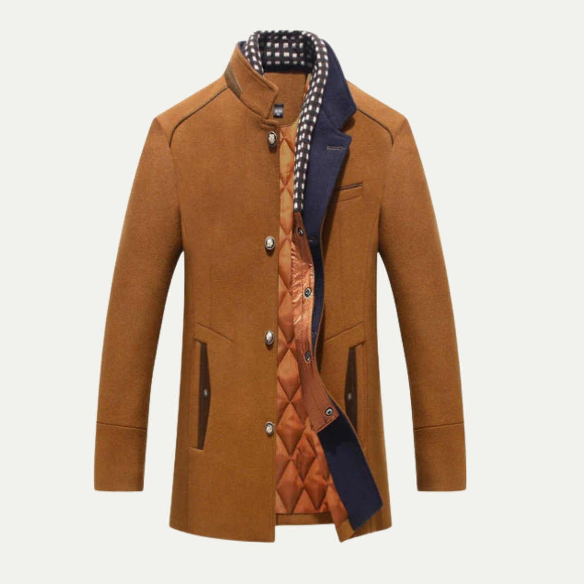 The Brookstone - Herr Elegant Klassisk Ull Vinterkappa med Vadderad Foder