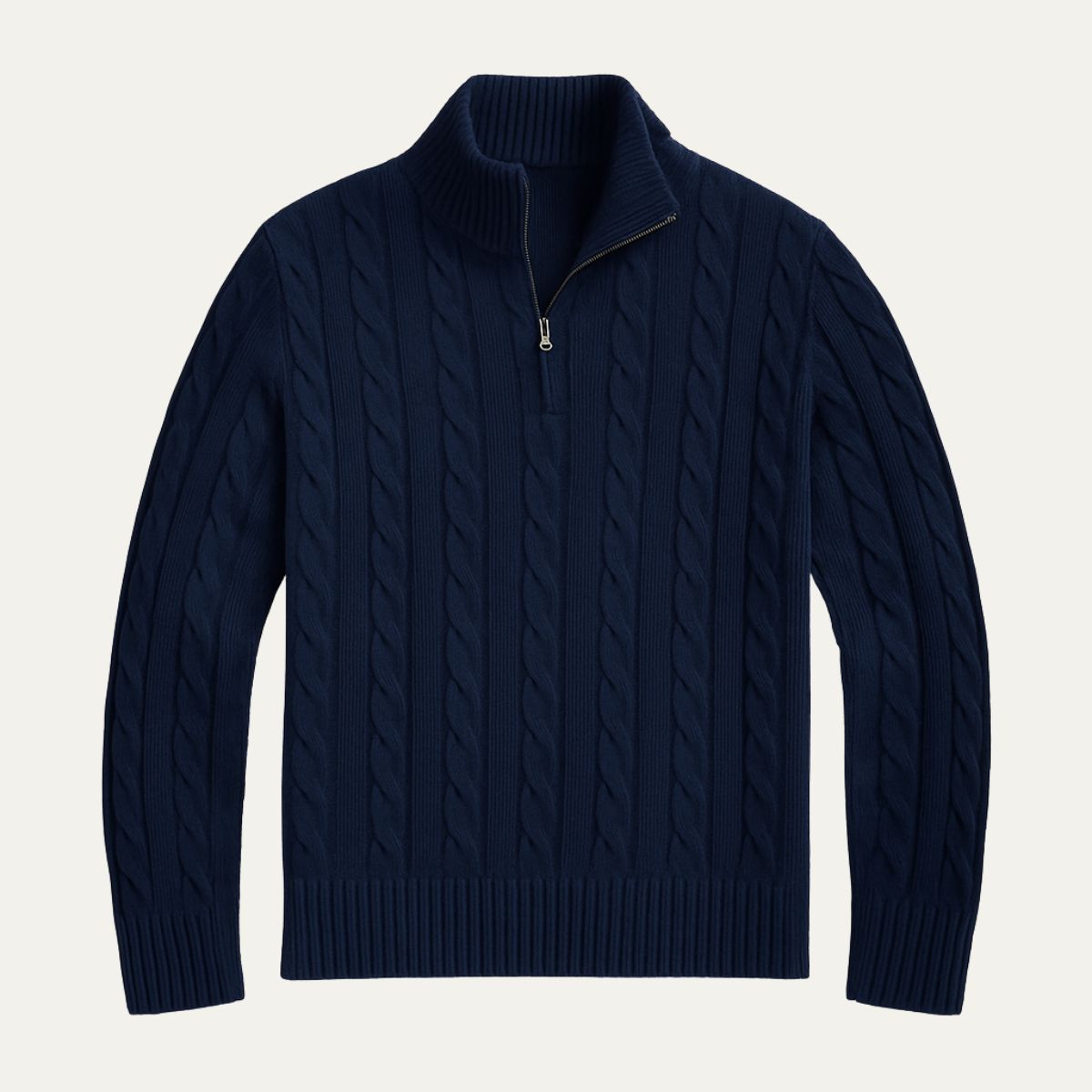 Herrens pull-over Genève Old Money i merinoull med halv-zip, tidlös elegans