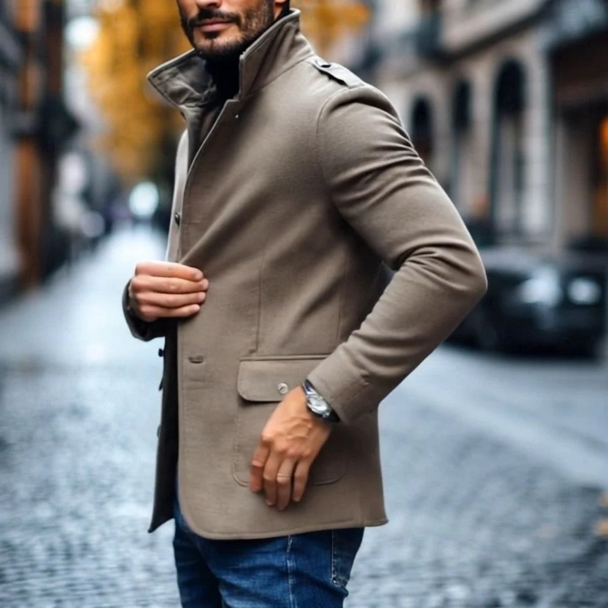 Elegant Rome Ullkappa – Herrstilfullt Skurna Kappa för en Sofistikerad Look