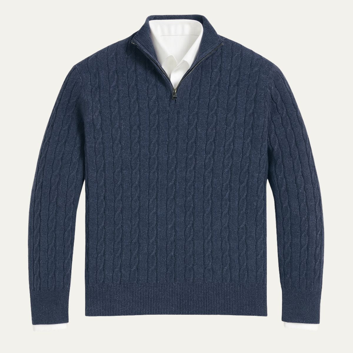 Pull-over i ribbstickad kvalitet med blixtlås St. Moritz för herrar - Elegant klassisk stil