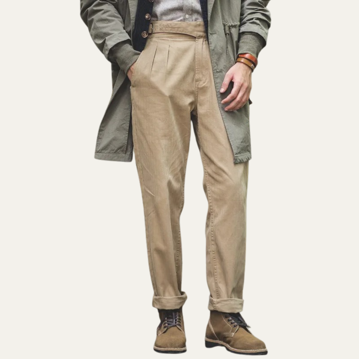 The Como Lago - Herr Vintage Högmidjade Cargo Gurkha Byxor