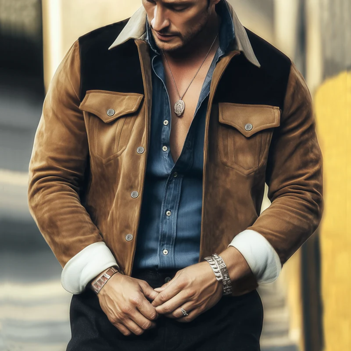 Vintage jagterpvest för män Dakota i brunt hårdhet och klassisk stil