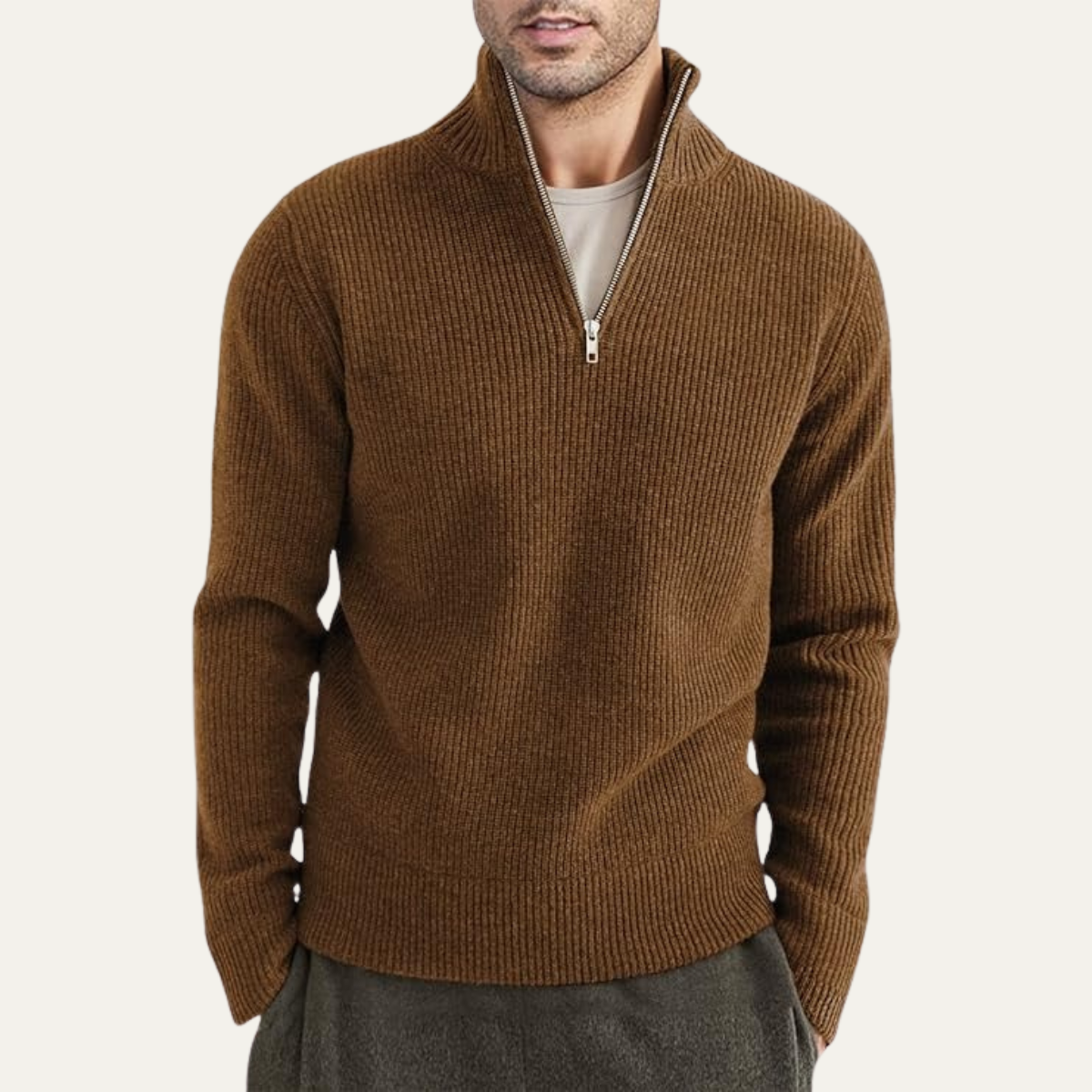 Edinburgh Herrar Mysig Quarter Zip Ribbstickad Casual Tröja