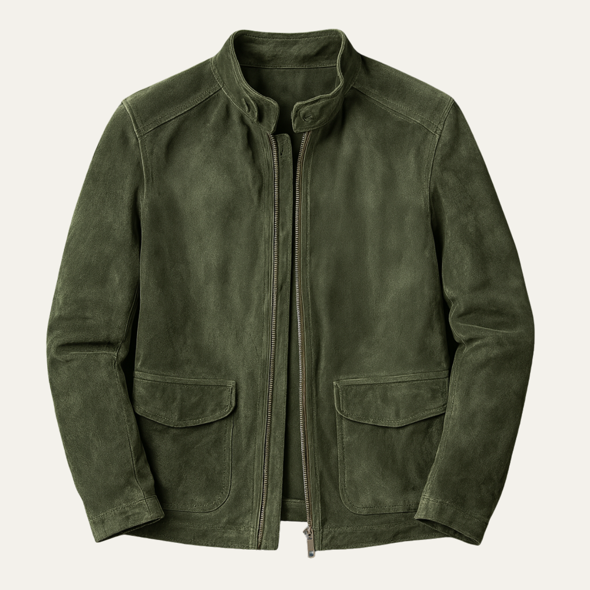 Kensington Herr Vintage Grön mocka Bomberjacka med ståkrage