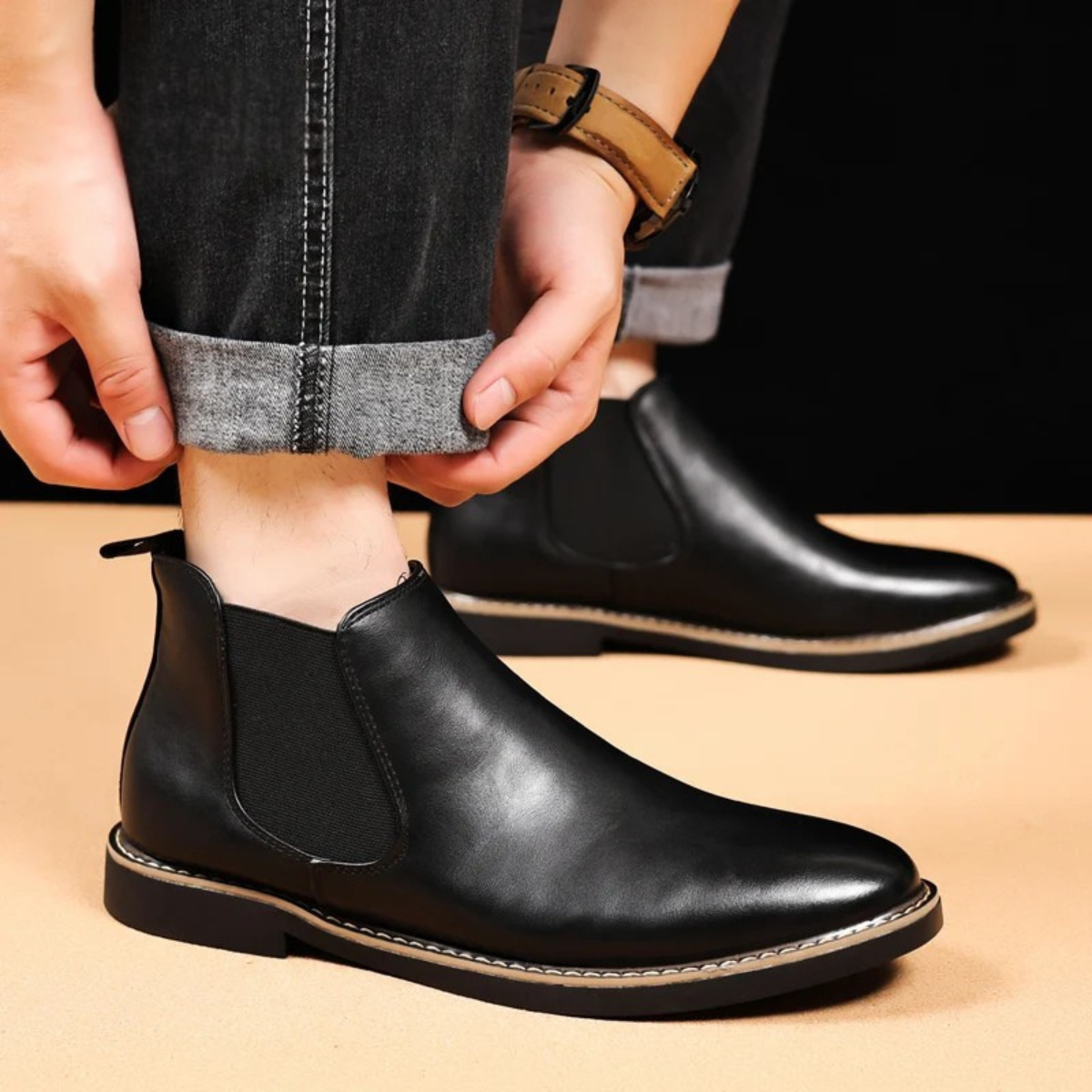 The Bergamo - Herr Slip On Vintage Läder Chelsea Stövlar