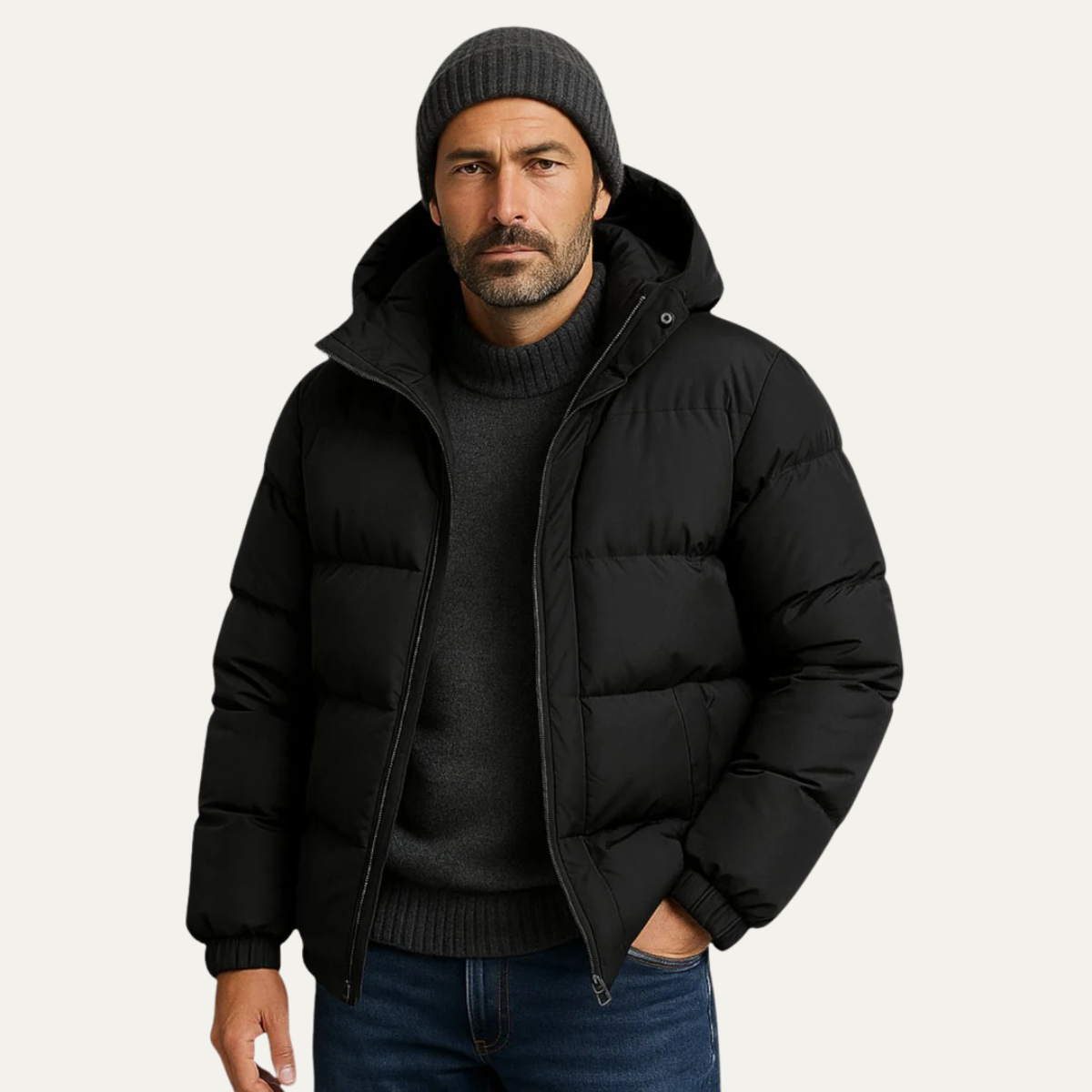 Berlin Herrens hoodie-puffjacka - Vattentät dunparkas för stilfullt skydd
