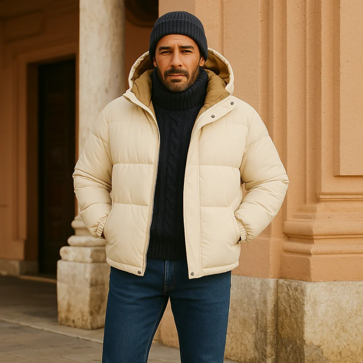 Berlin Herrens hoodie-puffjacka - Vattentät dunparkas för stilfullt skydd