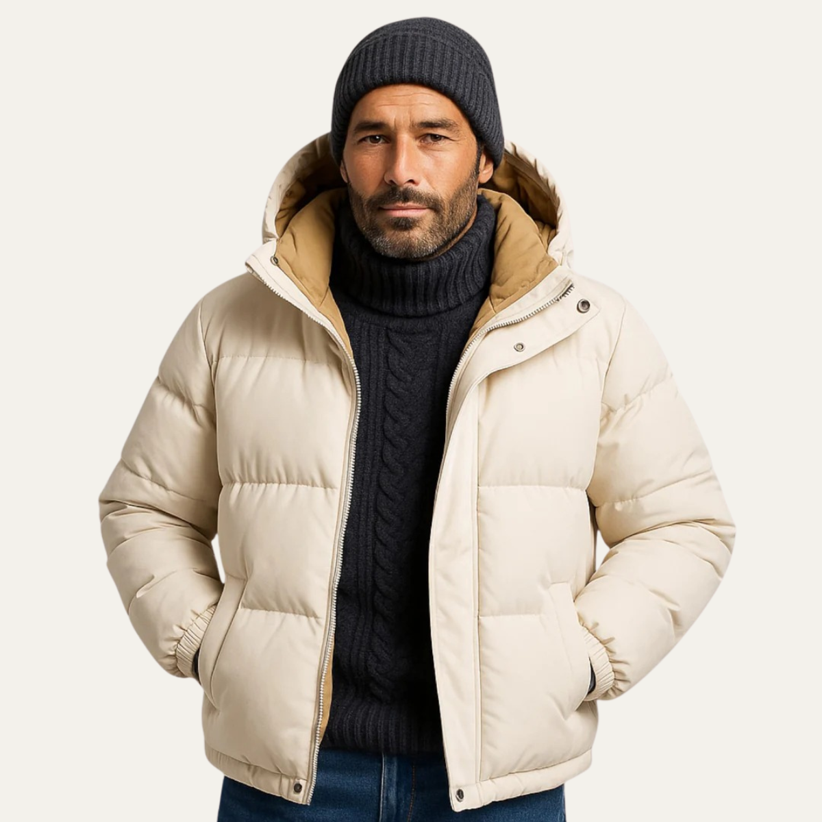 Berlin Herrens hoodie-puffjacka - Vattentät dunparkas för stilfullt skydd