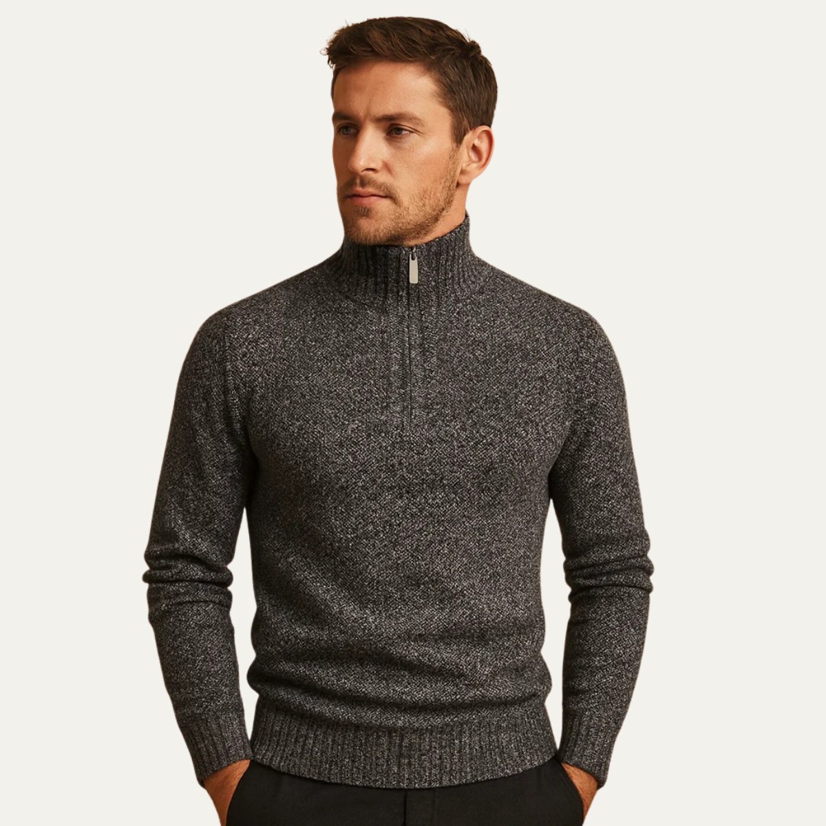 Tröja Jacquard Quatrième de Cou Highland med dragkedja Långärmad Bekväm och Elegant stil