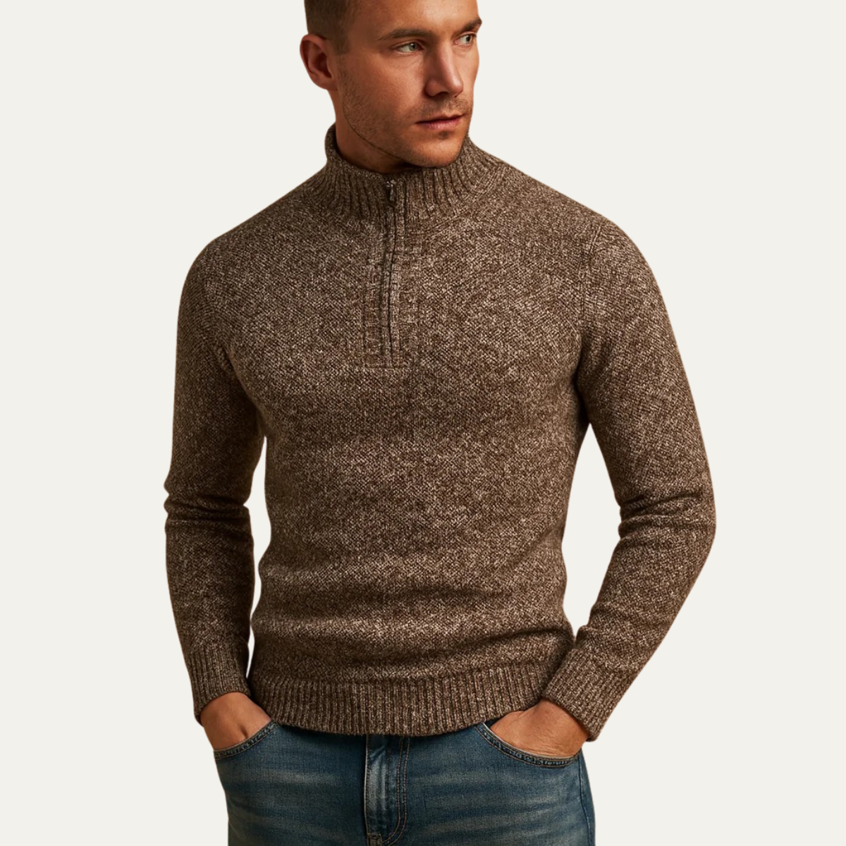 Tröja Jacquard Quatrième de Cou Highland med dragkedja Långärmad Bekväm och Elegant stil