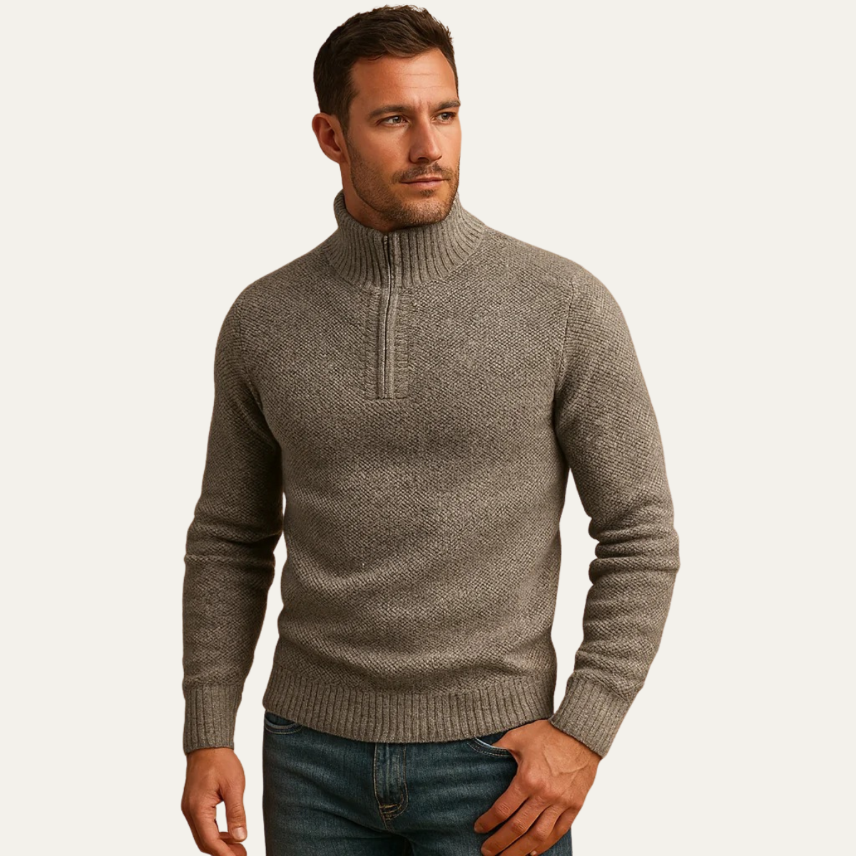 Tröja Jacquard Quatrième de Cou Highland med dragkedja Långärmad Bekväm och Elegant stil