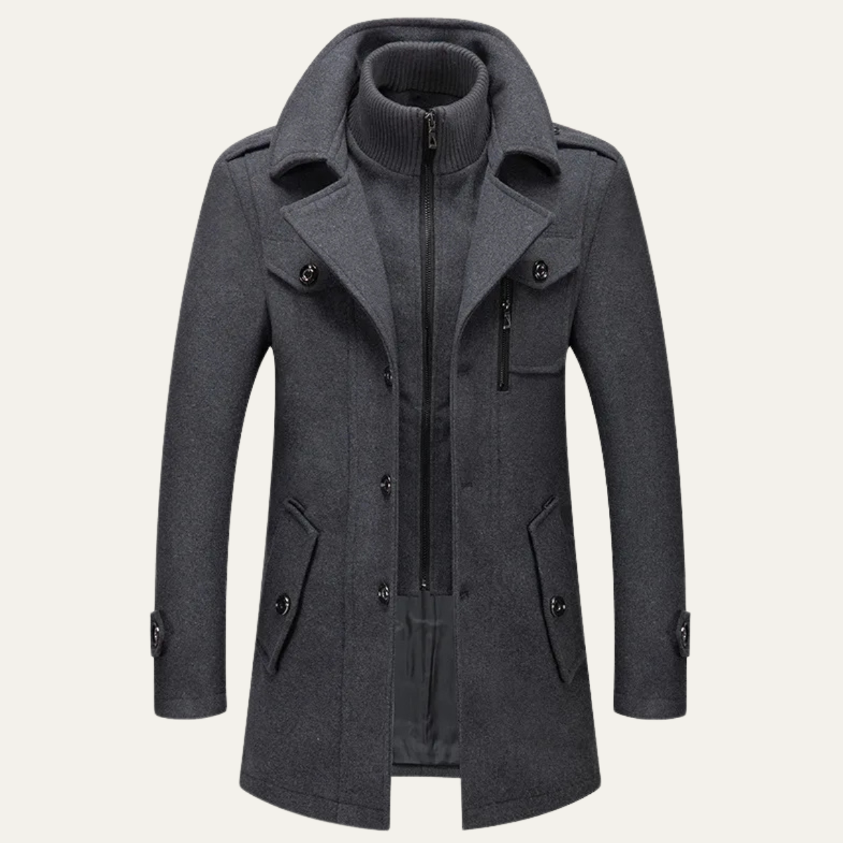 The Edgemont - Herr Dubbelkrage Ullblandning Trench Coat