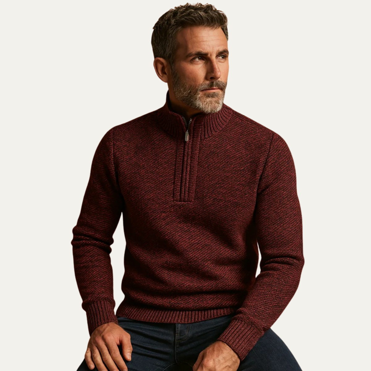 Tröja Jacquard Quatrième de Cou Highland med dragkedja Långärmad Bekväm och Elegant stil
