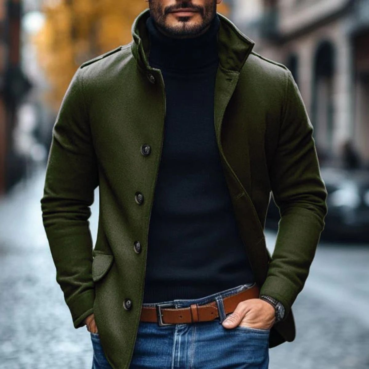 Elegant Rome Ullkappa – Herrstilfullt Skurna Kappa för en Sofistikerad Look