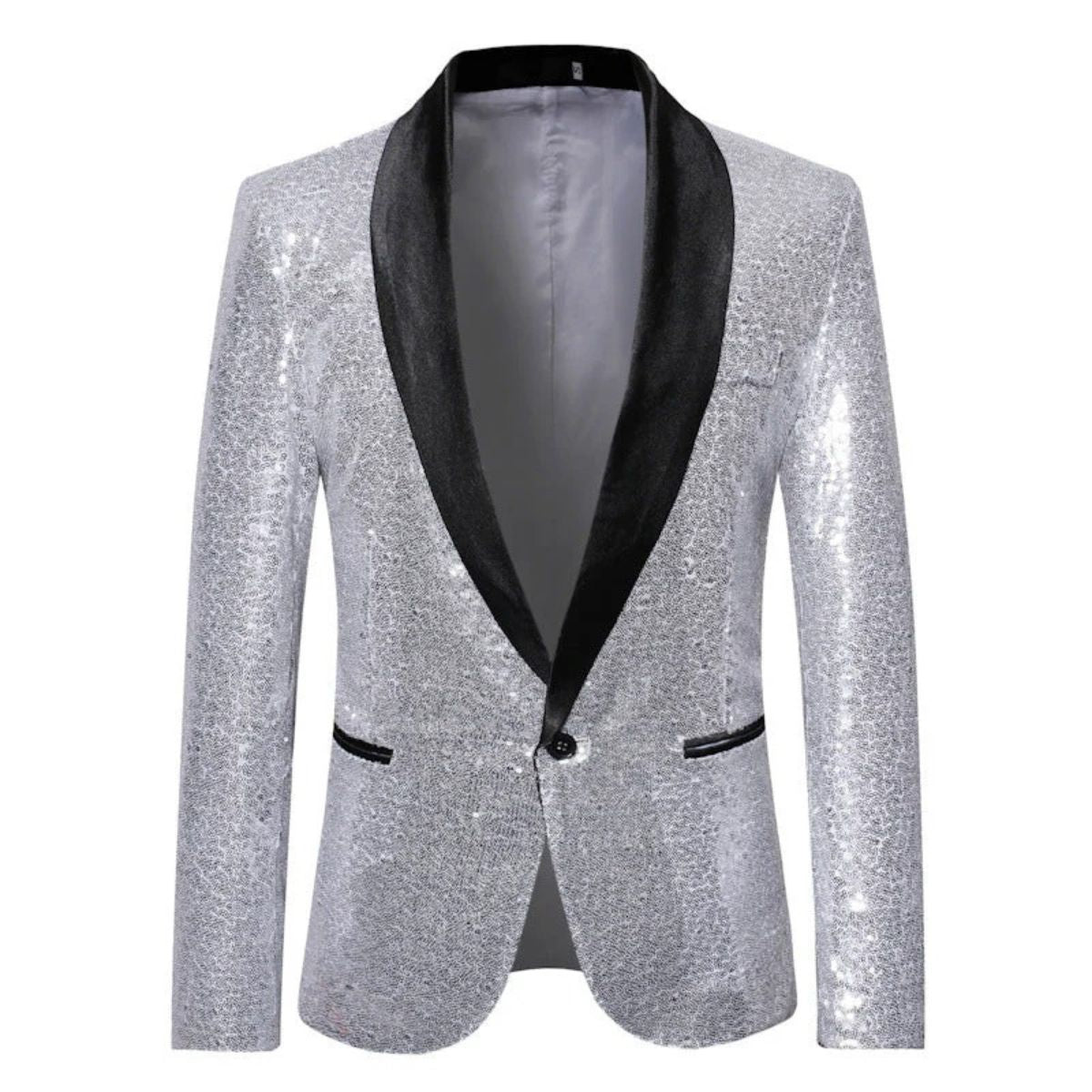 Silverfärgad paljettblazer – elegant slim fit-partyjacka