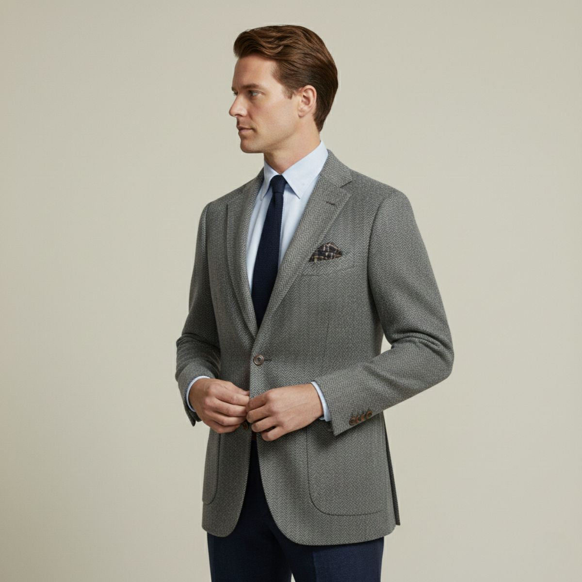 The Gravedona - Herrkontor Herringbone Enkelknäppt Ull Tweed Blazer Jacka