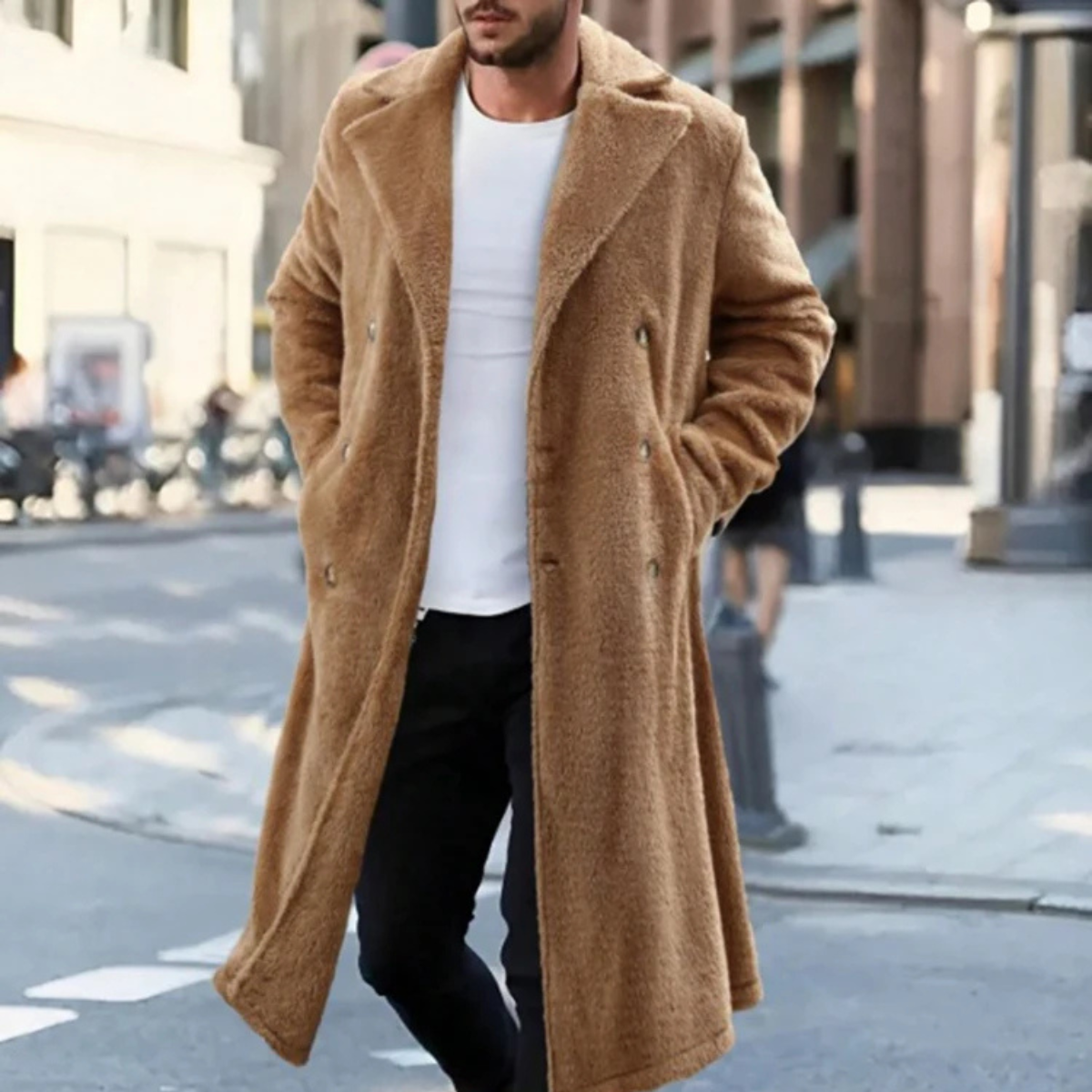 The Fairchild - herrjacka i varm brun dubbelknäppt plysch för vintern