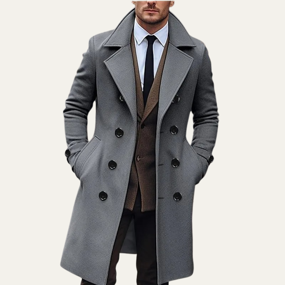 The Otranto - Herr Dubbelknäppt Lång Ull Trench Coat