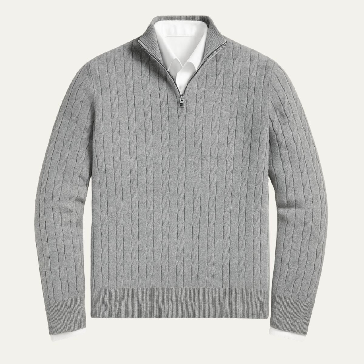Pull-over i ribbstickad kvalitet med blixtlås St. Moritz för herrar - Elegant klassisk stil