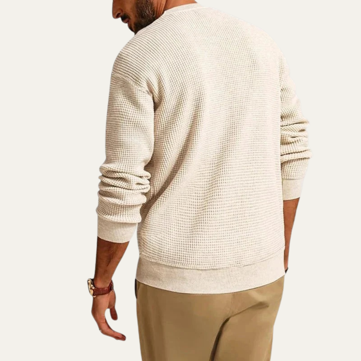 Pull i mode för män Mayfair - Avslappnad stickad jeans med rund hals texturerad