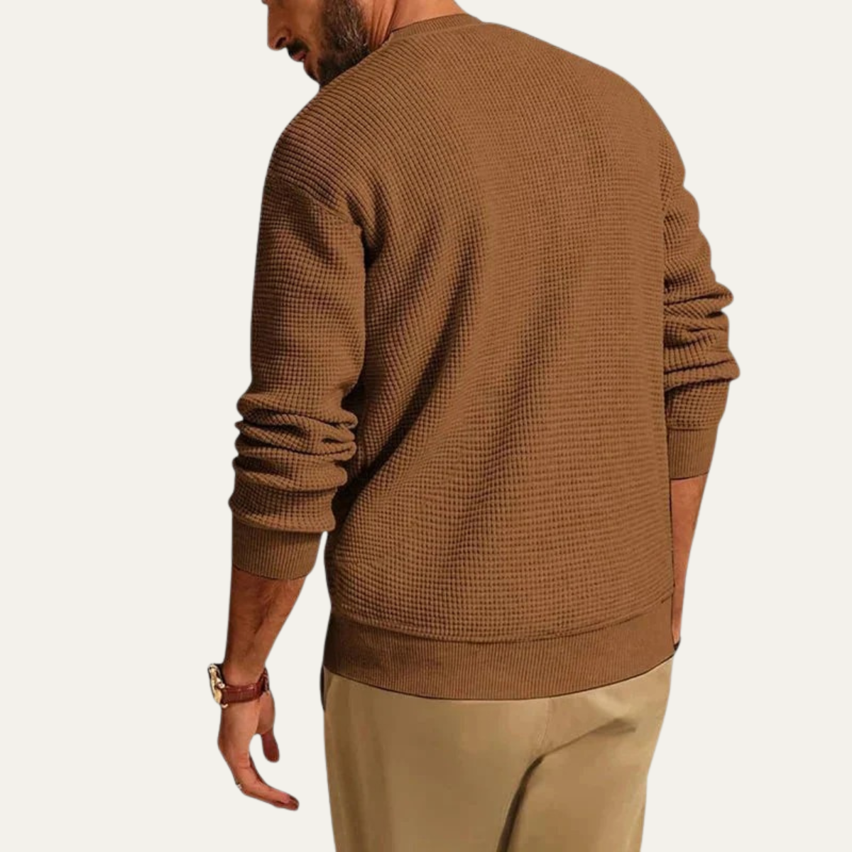 Pull i mode för män Mayfair - Avslappnad stickad jeans med rund hals texturerad