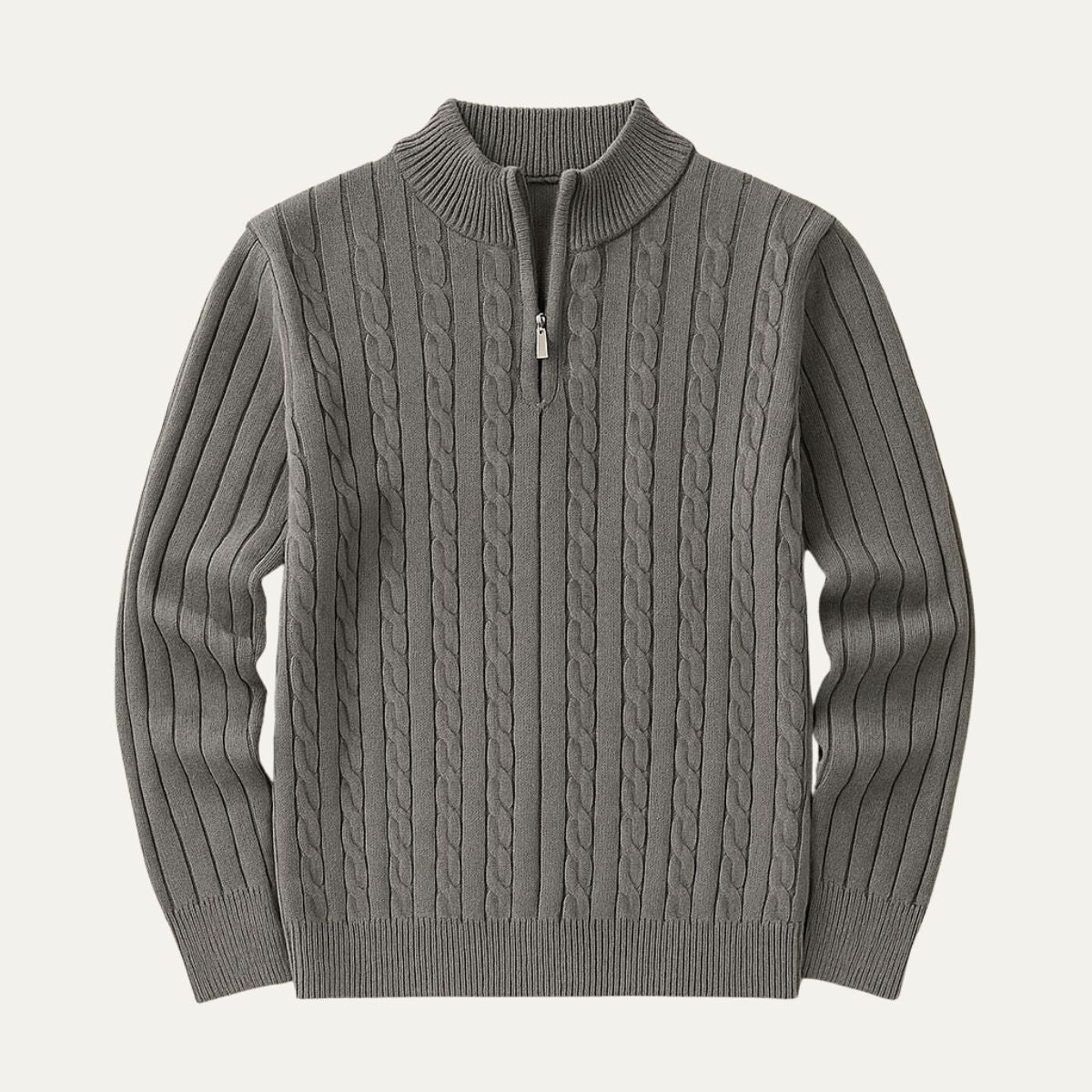 Den Bekväma Wells Kabelstickade Quarter Zip- / Halv-Dragkepskoftan för Snygg Komfort