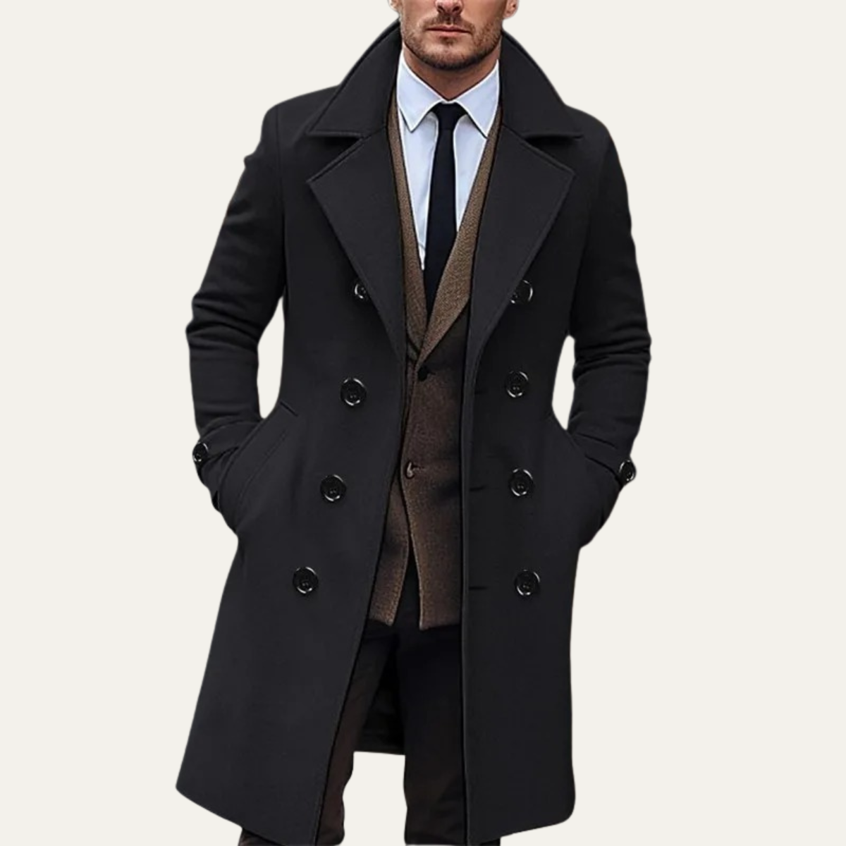 The Otranto - Herr Dubbelknäppt Lång Ull Trench Coat