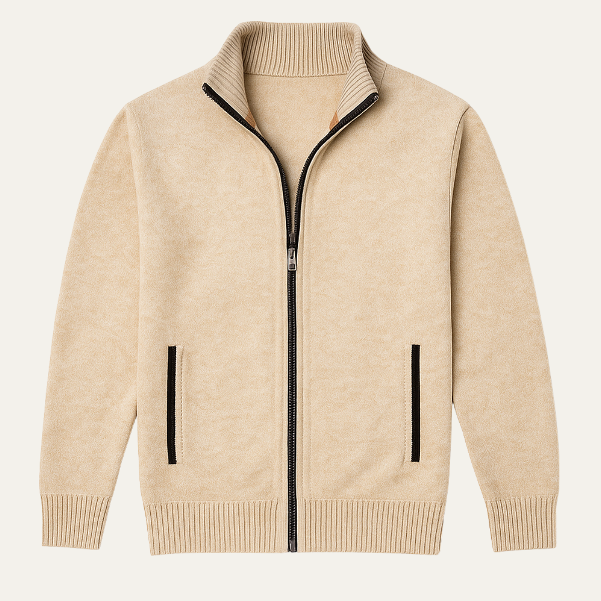 The Glenwood - Herrklassisk Stickad Zip-Kofta med Ståkrage
