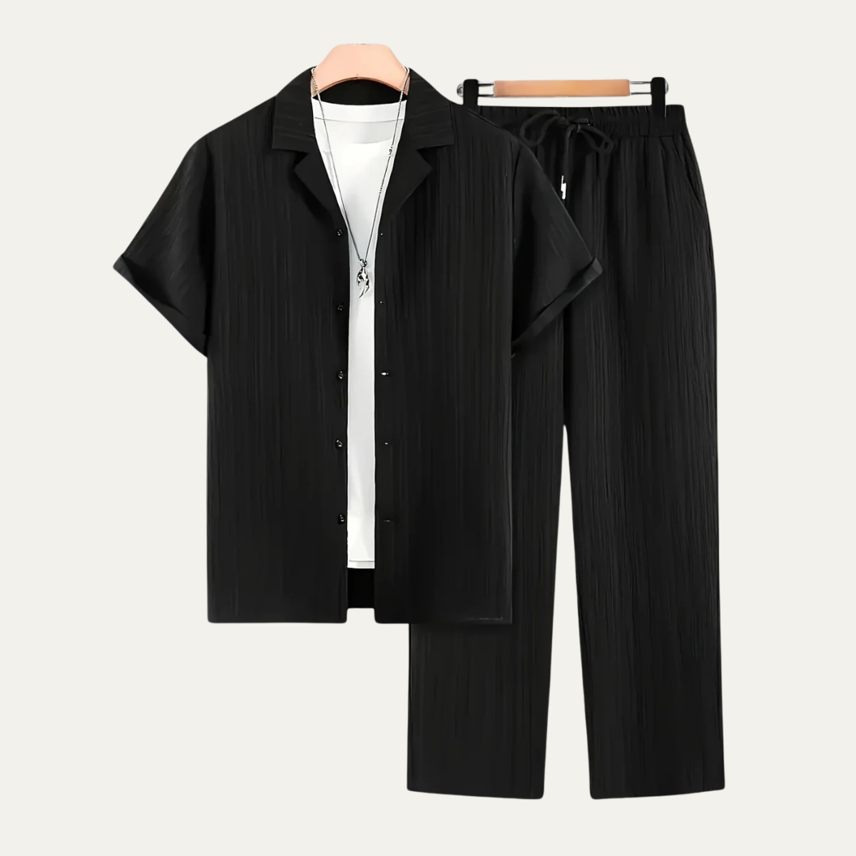 The Dervio - Herr Tvådelat Set – Lätt Knapp-up Skjorta & Avslappnade Byxor