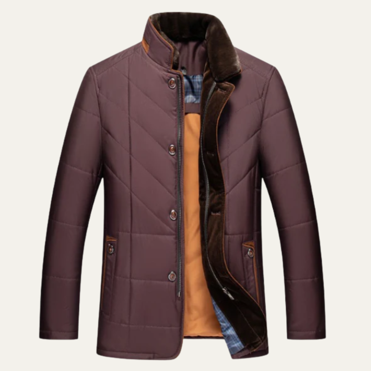 The Stratton - Herr Stiliga Vadderade Vinterjacka med Sammetshals