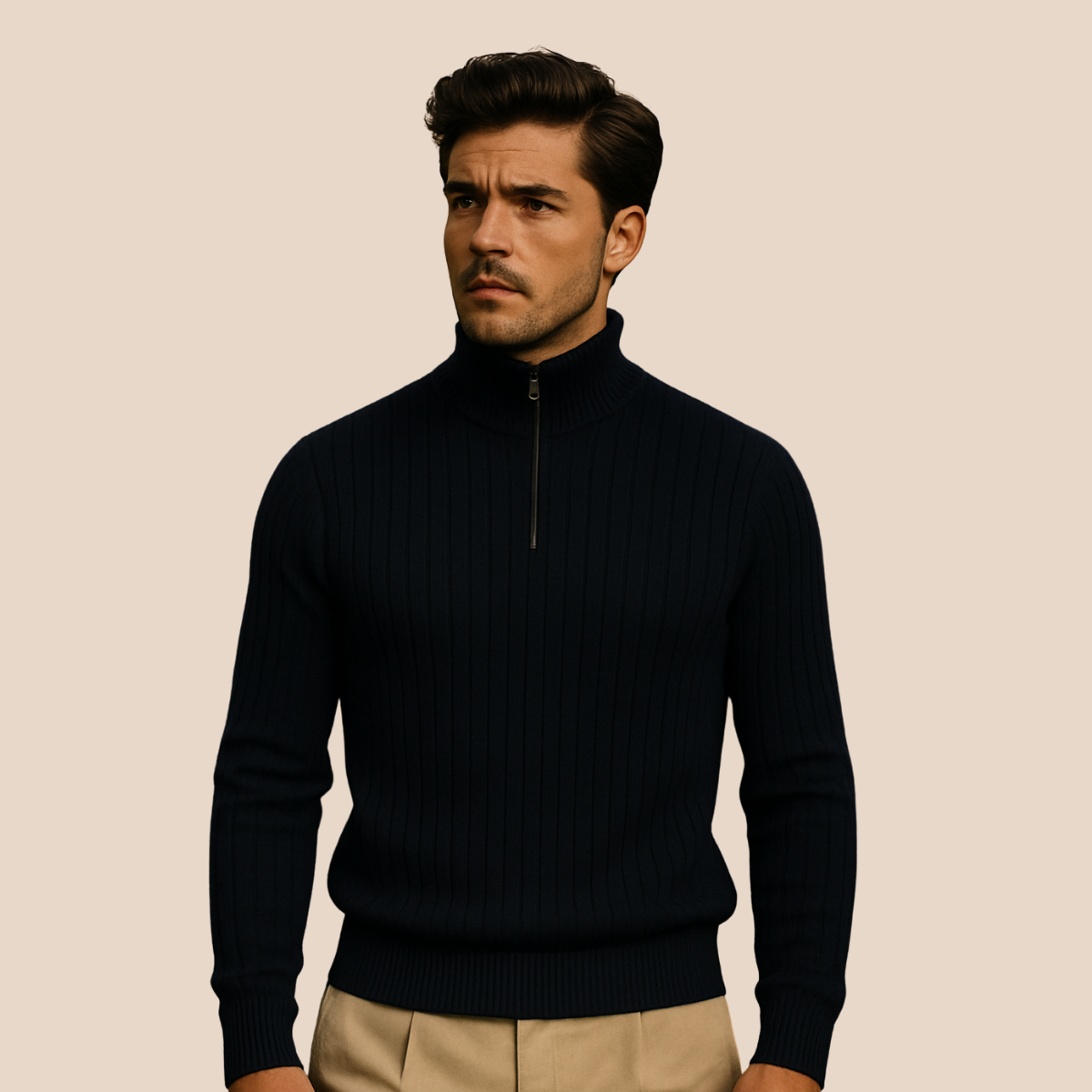 Herrens Ashford ribbad halvzip-pullover för stilren komfort