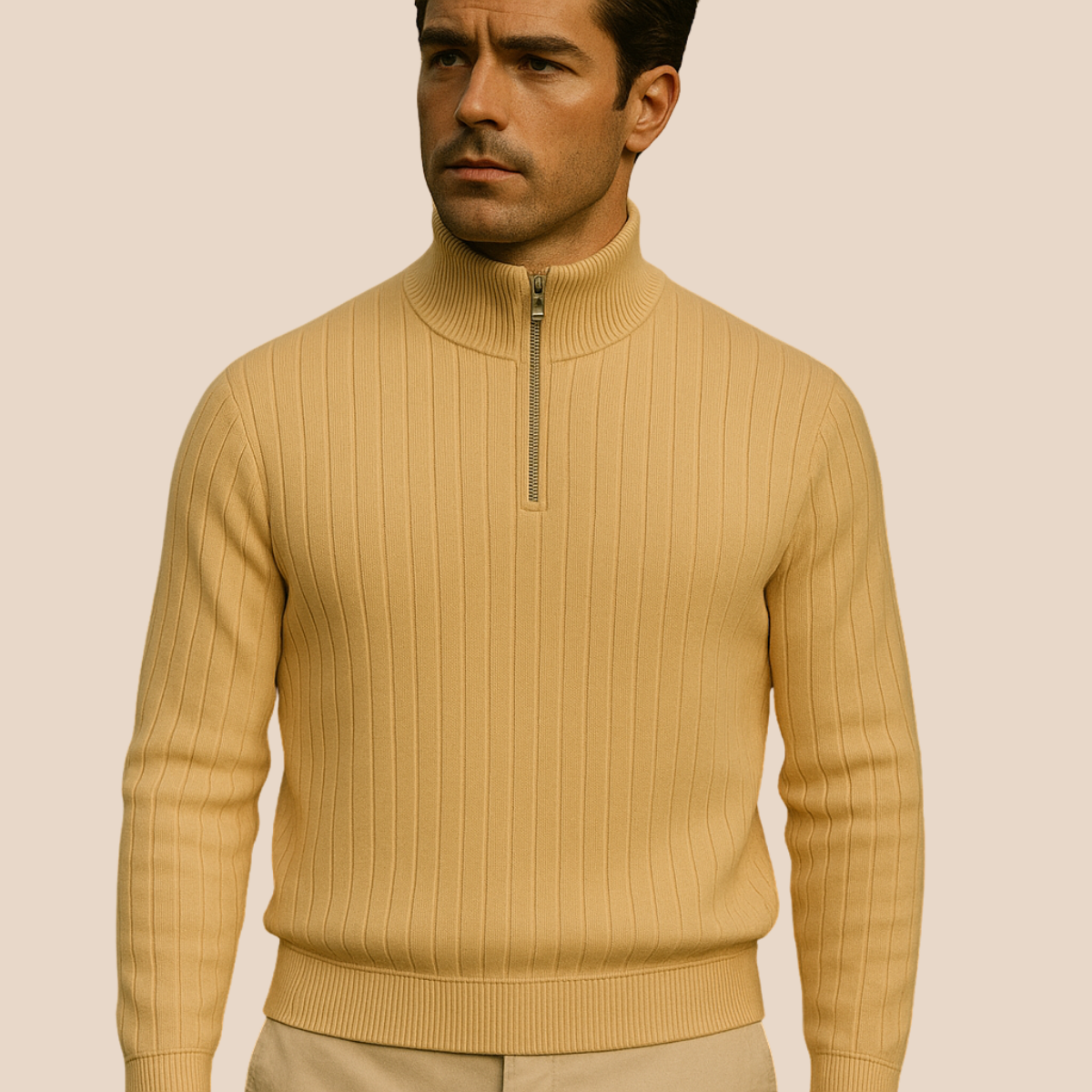 Herrens Ashford ribbad halvzip-pullover för stilren komfort