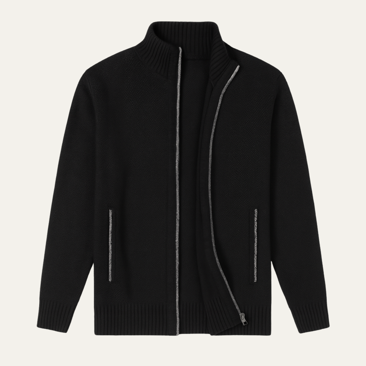 Lyon Herrmodeullig ullcardigan - Hoodie-stickad jacka med dragkedja