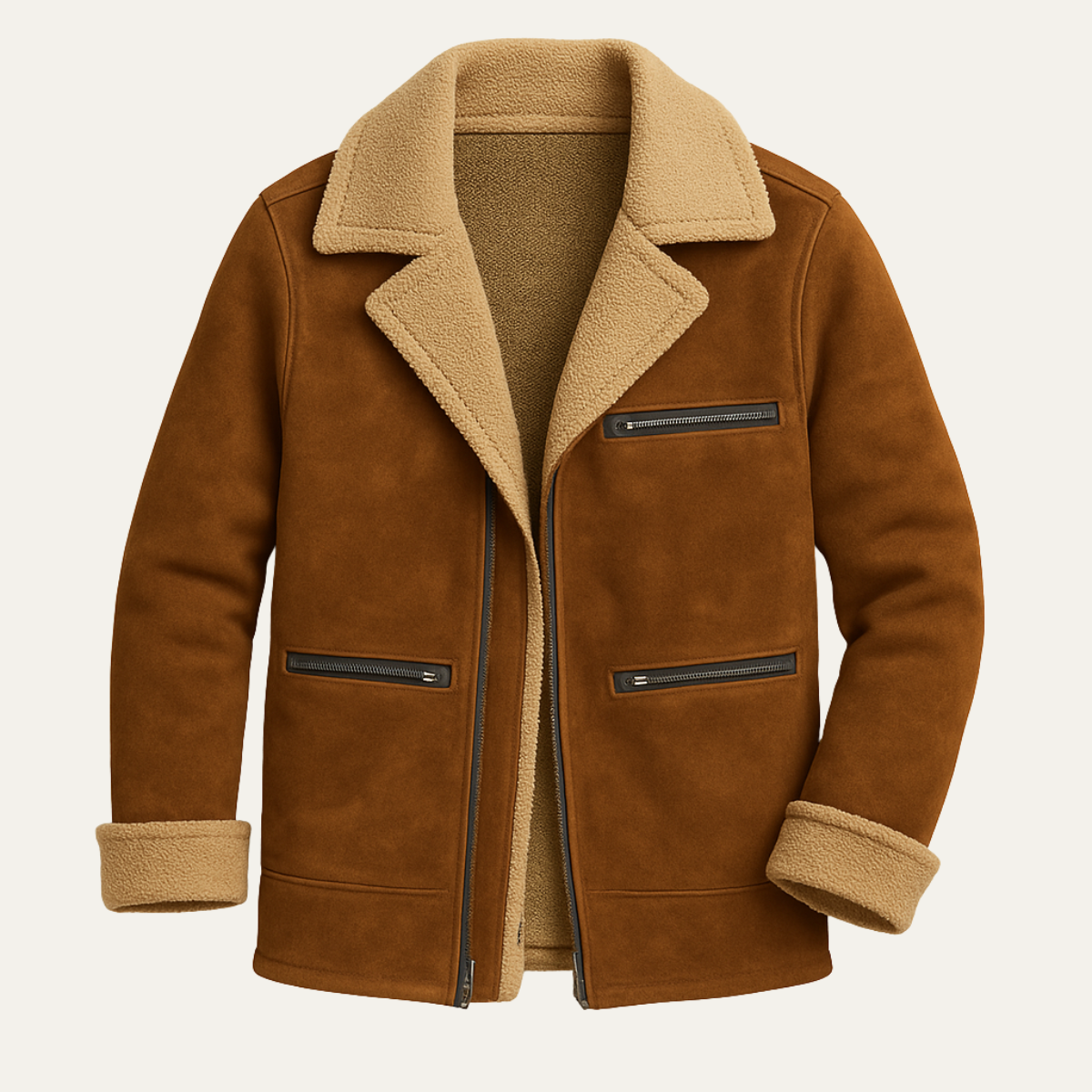 The Minori Herr - Vintage Mocka Shearling Jacka med Dragkedjefickor