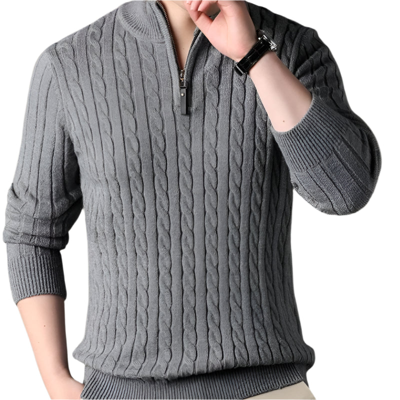 Den Bekväma Wells Kabelstickade Quarter Zip- / Halv-Dragkepskoftan för Snygg Komfort