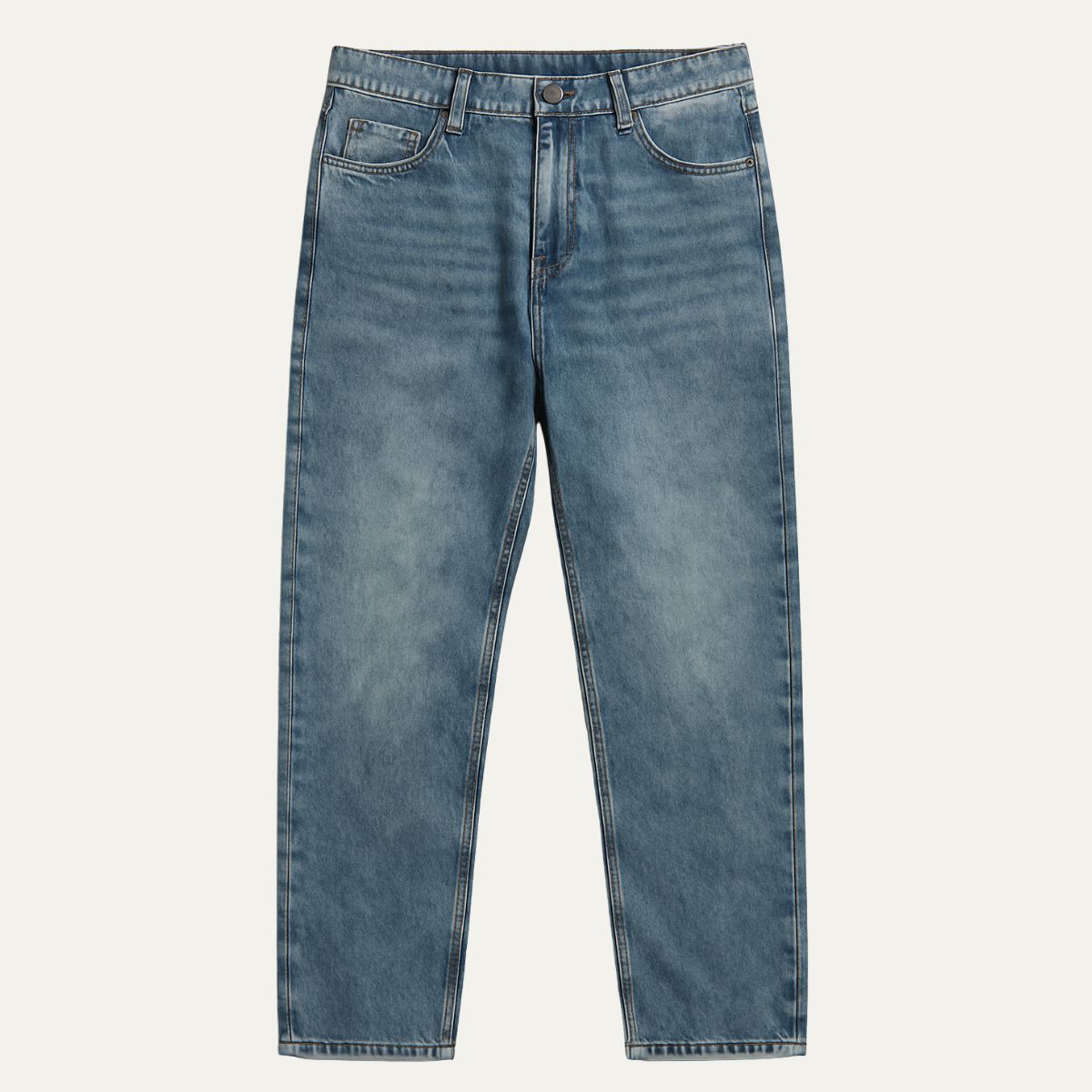 Avslappnade denimjeans för män med flera fickor, stilfull och praktisk