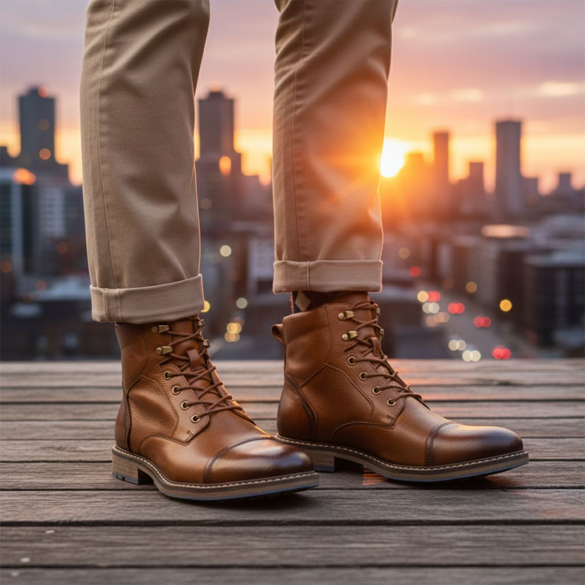 The Derbyshire - Läderkängor med snörning och greppande sula för män