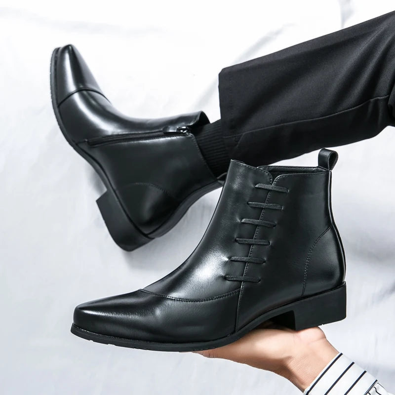 The Paisley - Klassiska läderkängor med dragkedja på sidan för herr